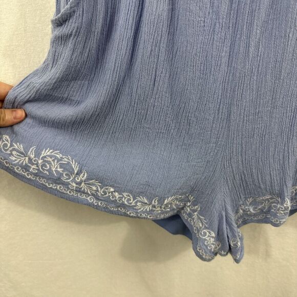 Francescas Blue Rain Blue Embroidered Off Shoulder Romper Womens Size M Boho - Picture 6 of 11